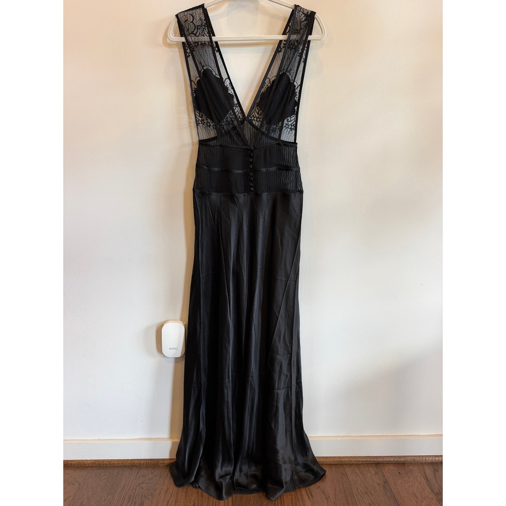 Sleeping with Jacques 100% Silk Pascal Lace-Inset Silk Black Maxi Dress Gown 1 - Picture 5 of 8